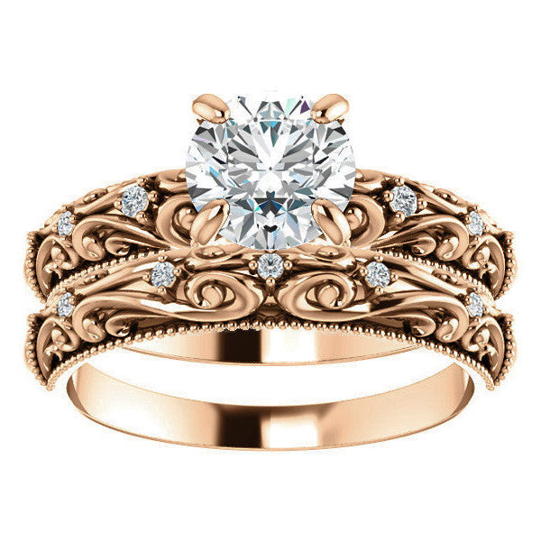 Round Scroll Design Moissanite Engagement Ring