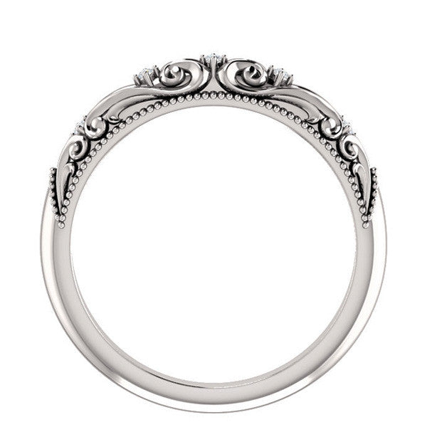 Round Scroll Design Moissanite Engagement Ring