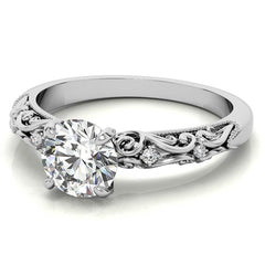 Round Scroll Design Moissanite Engagement Ring