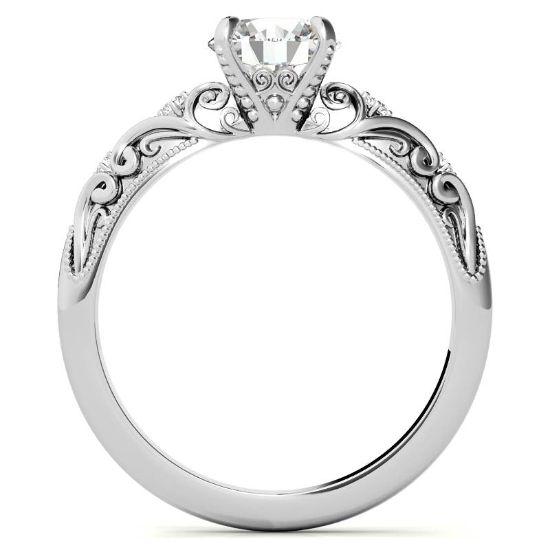 Round Scroll Design Moissanite Engagement Ring