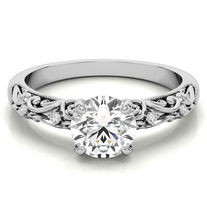 Round Scroll Design Moissanite Engagement Ring
