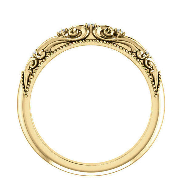 Round Scroll Design Moissanite Engagement Ring