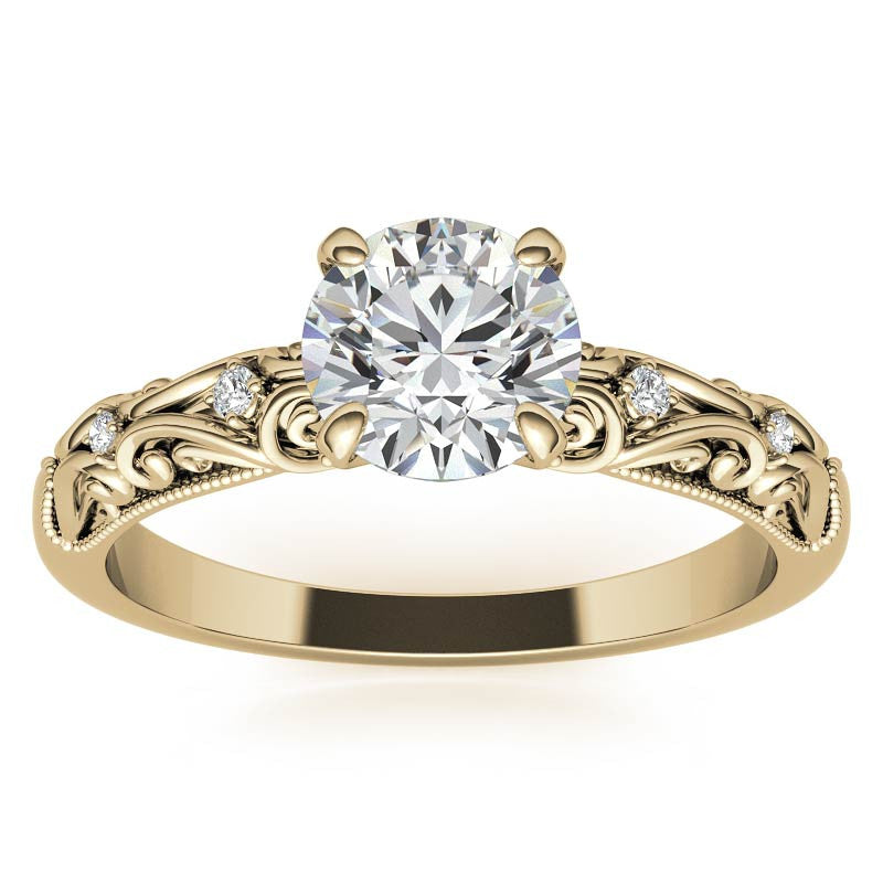 Round Scroll Design Moissanite Engagement Ring