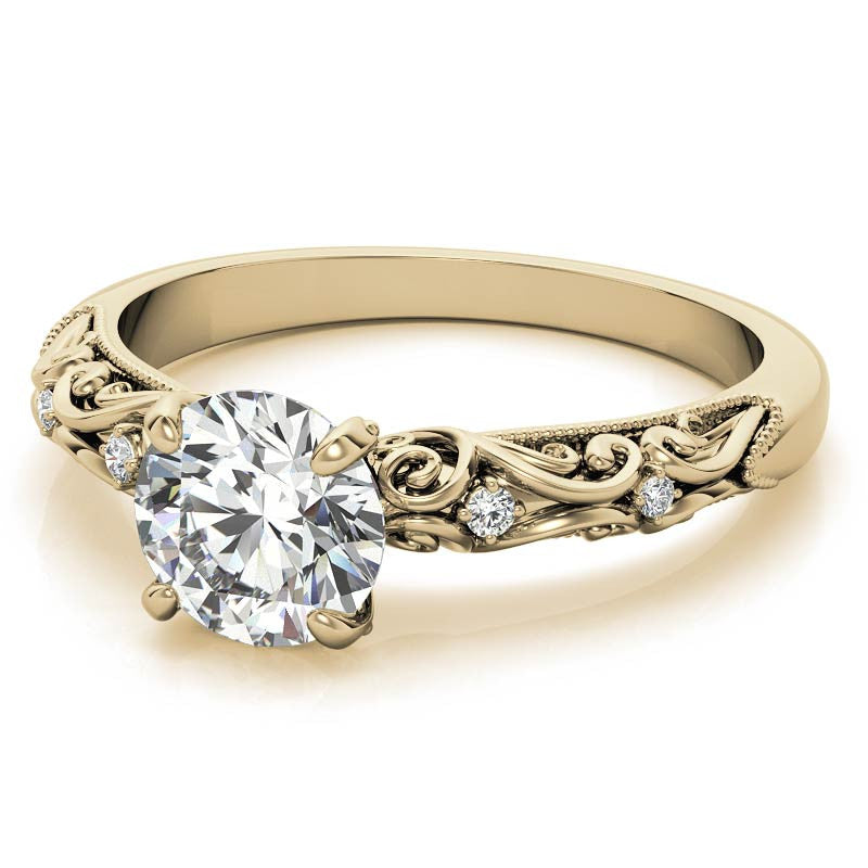 Round Scroll Design Moissanite Engagement Ring