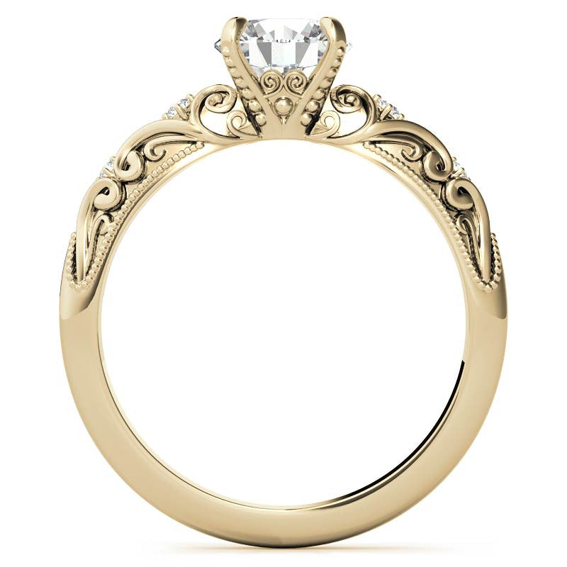 Round Scroll Design Moissanite Engagement Ring