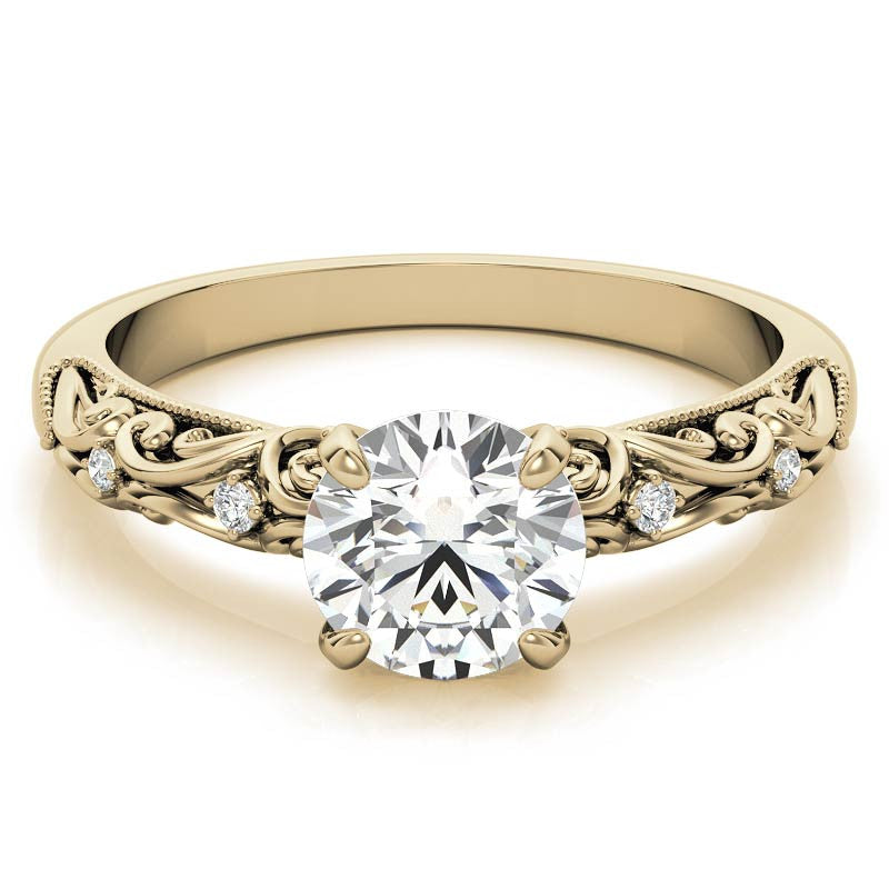 Round Scroll Design Moissanite Engagement Ring