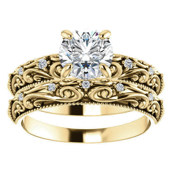 Round Scroll Design Moissanite Engagement Ring