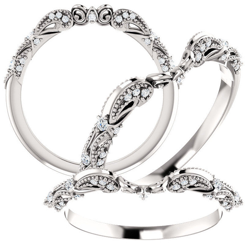 Round Antique Floral Moissanite Engagement Ring with Milgrain