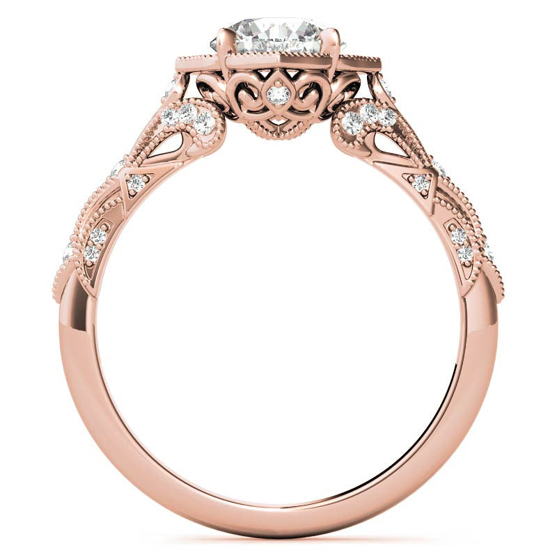 Round Antique Floral Moissanite Engagement Ring with Milgrain