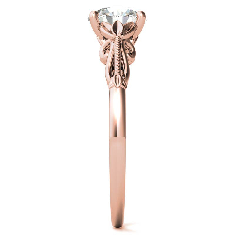 Petite Round Floral Moissanite Solitaire Ring with Milgrain