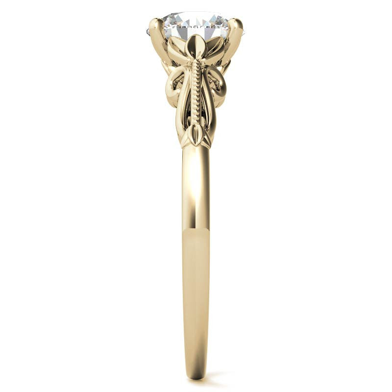 Petite Round Floral Moissanite Solitaire Ring with Milgrain