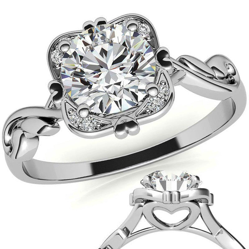 Round Heart Accented Moissanite Halo Engagement Ring