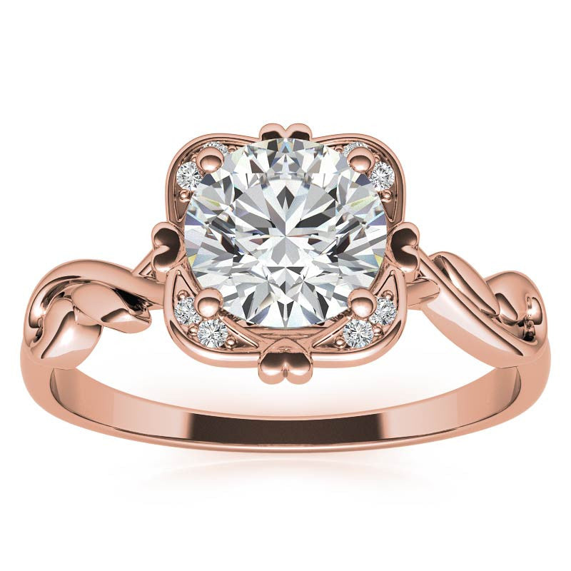 Round Heart Accented Moissanite Halo Engagement Ring