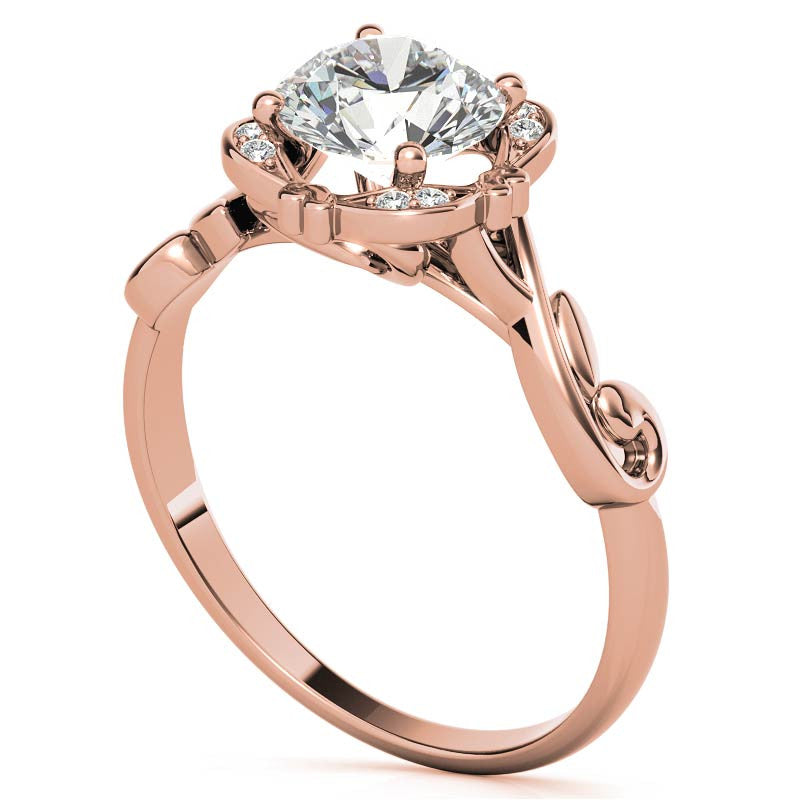 Round Heart Accented Moissanite Halo Engagement Ring
