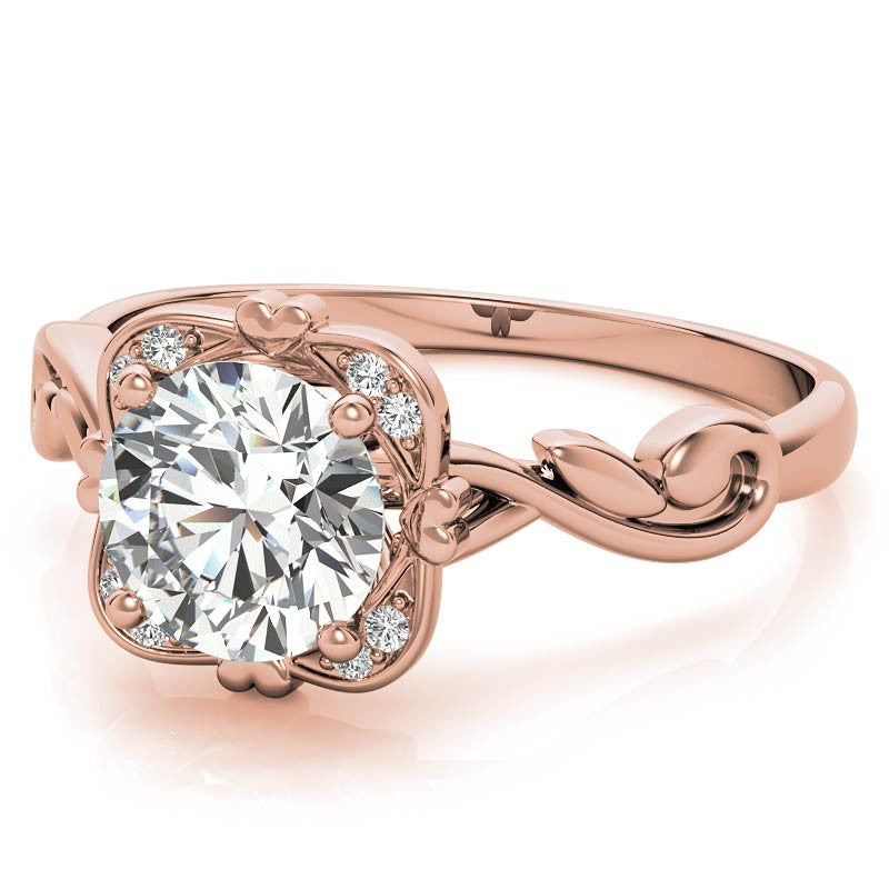 Round Heart Accented Moissanite Halo Engagement Ring