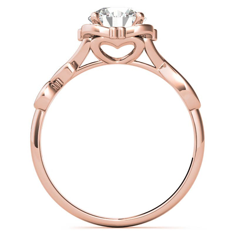 Round Heart Accented Moissanite Halo Engagement Ring