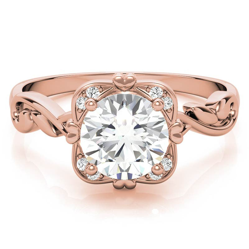Round Heart Accented Moissanite Halo Engagement Ring