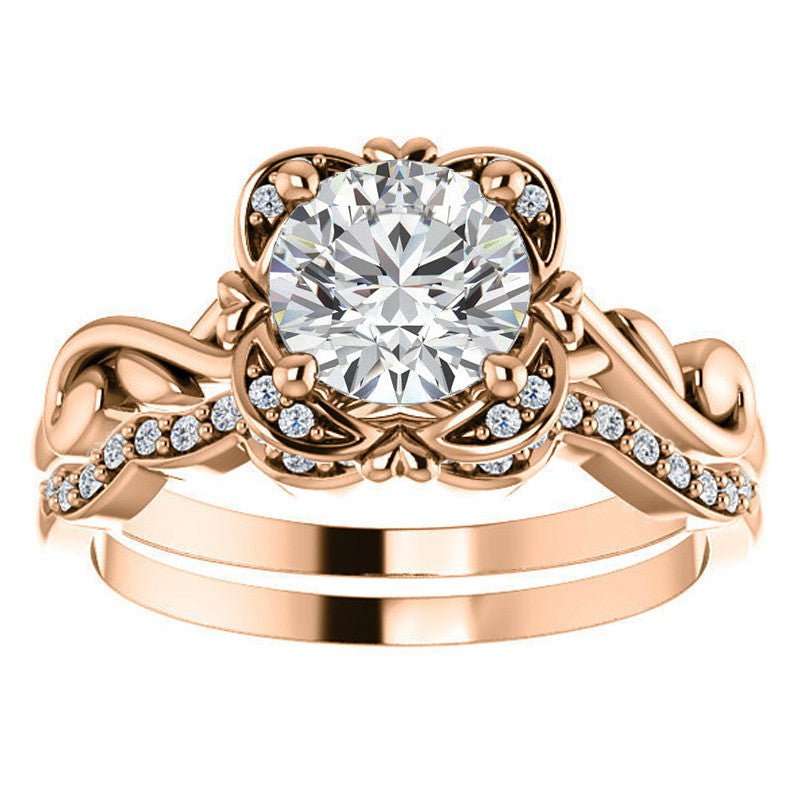 Round Heart Accented Moissanite Halo Engagement Ring