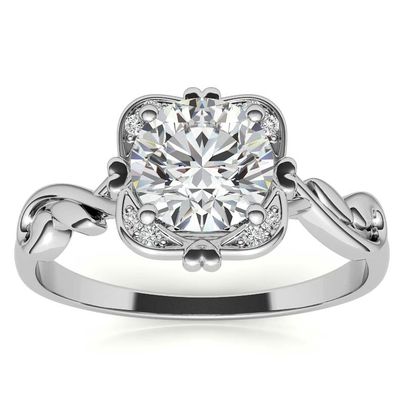 Round Heart Accented Moissanite Halo Engagement Ring