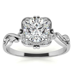 Round Heart Accented Moissanite Halo Engagement Ring