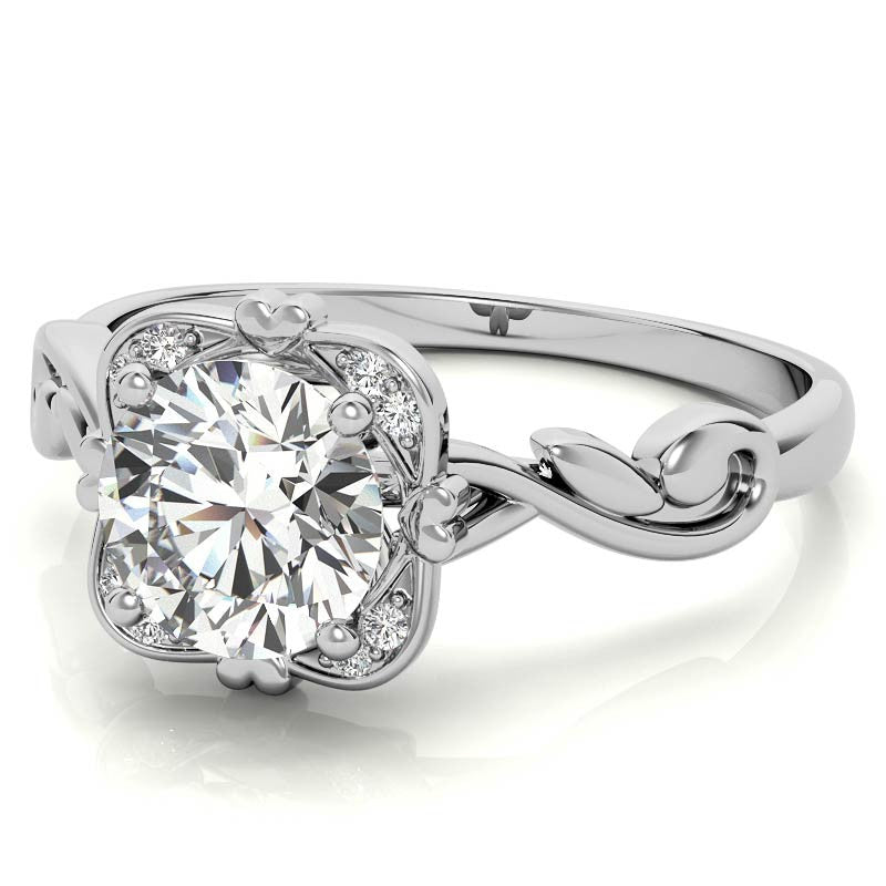 Round Heart Accented Moissanite Halo Engagement Ring