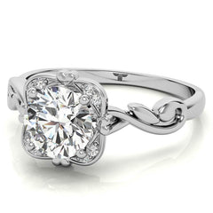 Round Heart Accented Moissanite Halo Engagement Ring