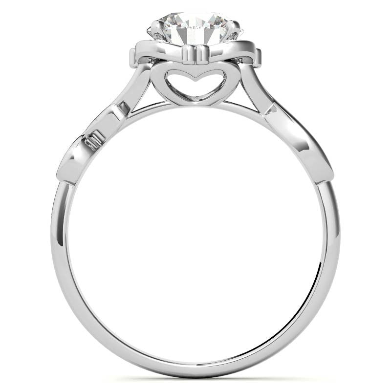 Round Heart Accented Moissanite Halo Engagement Ring