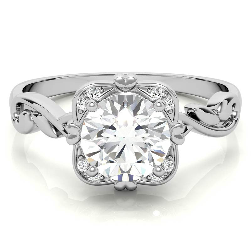 Round Heart Accented Moissanite Halo Engagement Ring
