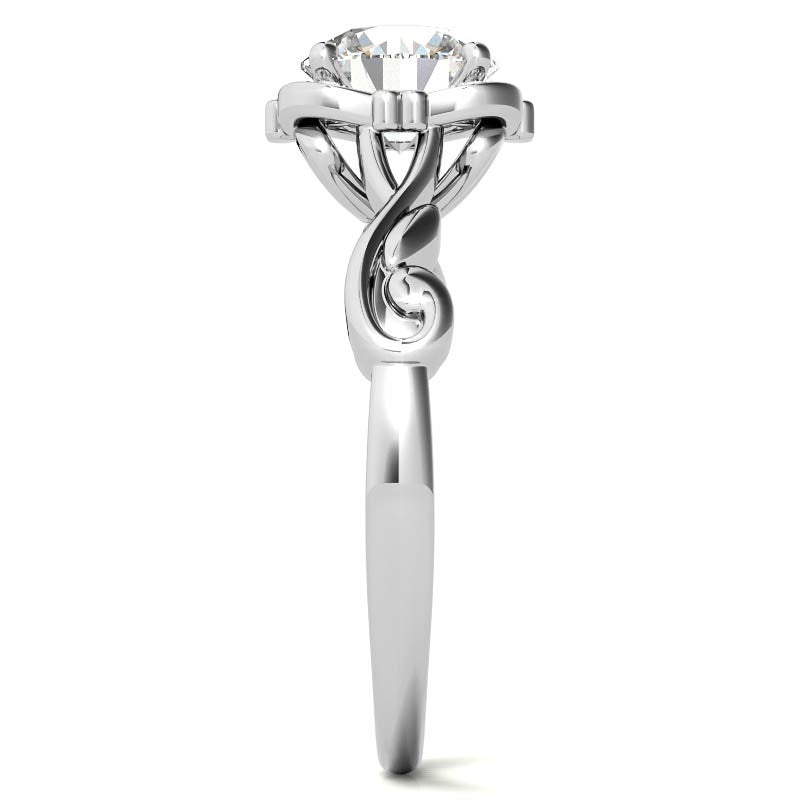 Round Heart Accented Moissanite Halo Engagement Ring