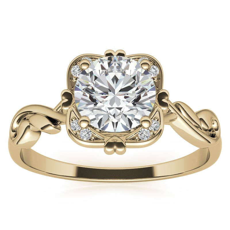 Round Heart Accented Moissanite Halo Engagement Ring