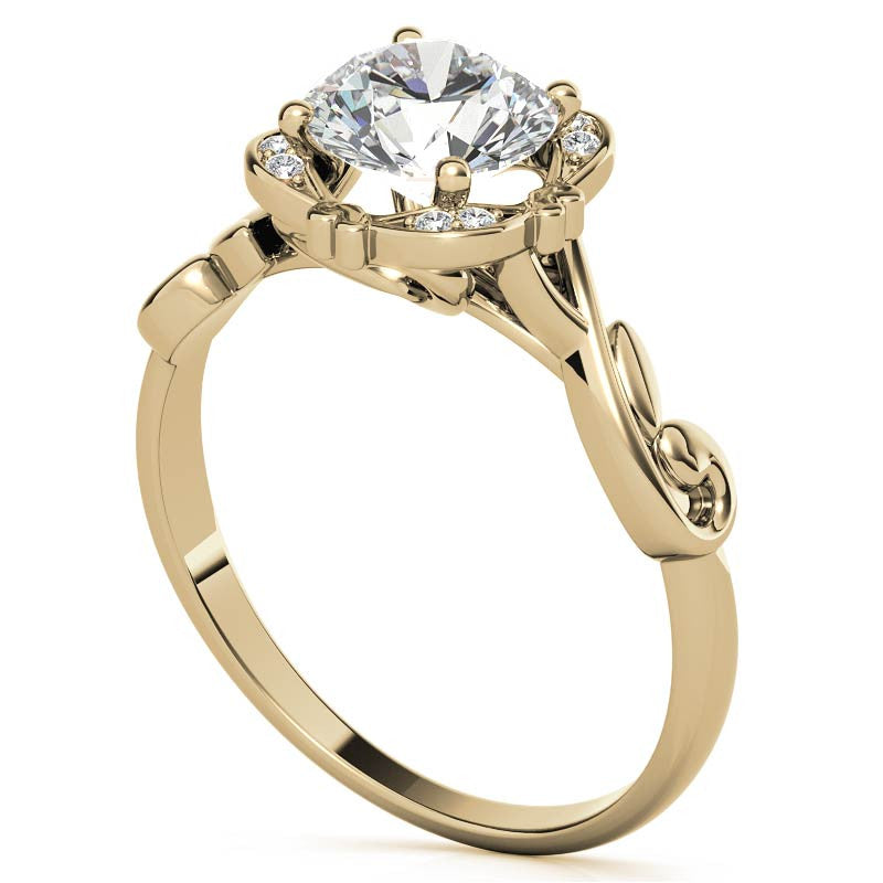 Round Heart Accented Moissanite Halo Engagement Ring