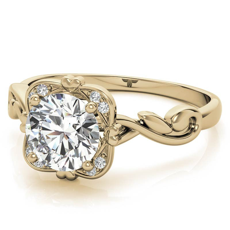 Round Heart Accented Moissanite Halo Engagement Ring