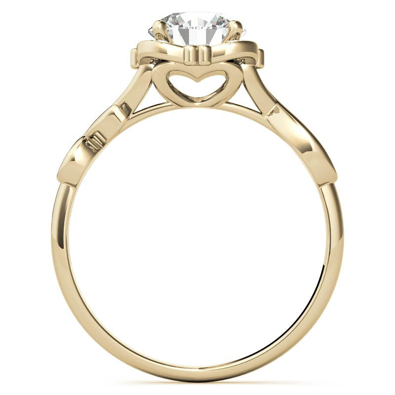 Round Heart Accented Moissanite Halo Engagement Ring