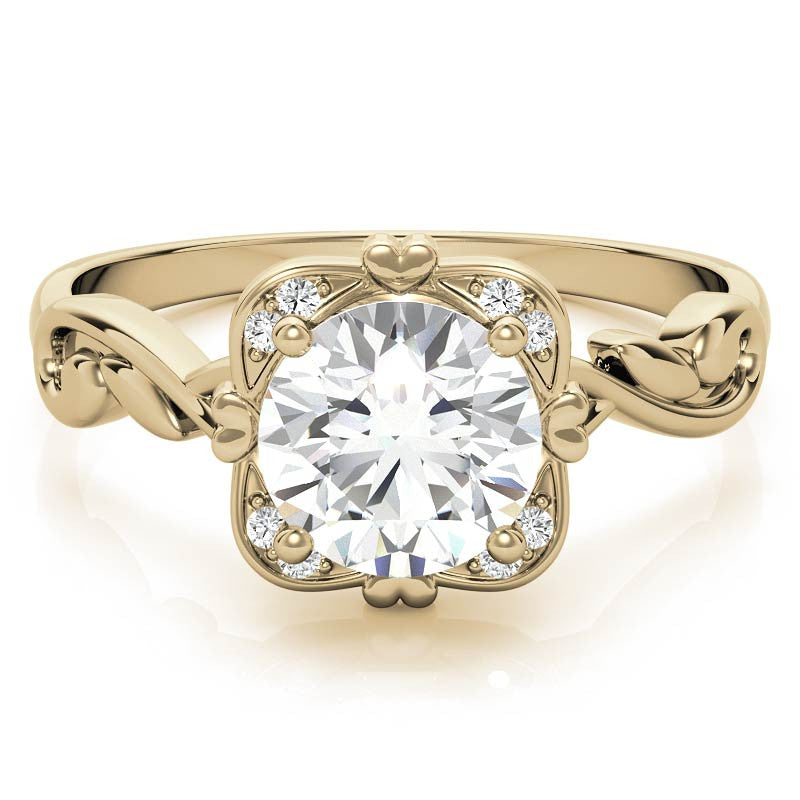Round Heart Accented Moissanite Halo Engagement Ring