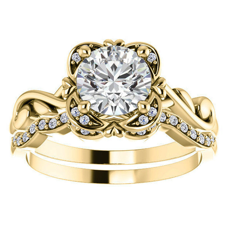 Round Heart Accented Moissanite Halo Engagement Ring