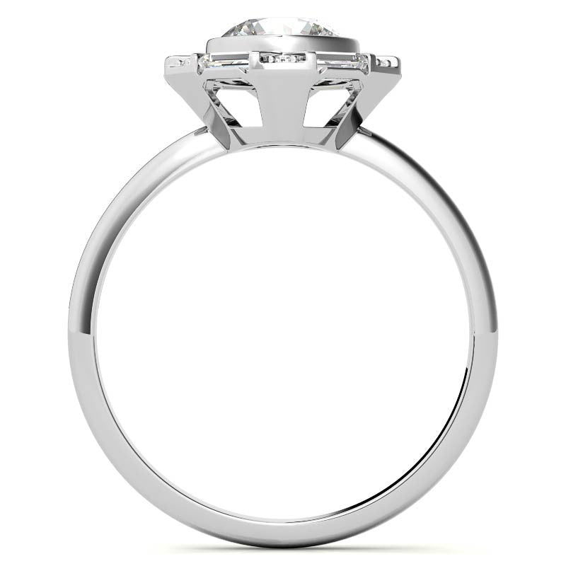 Unique Round and Emerald Bezel Halo Moissanite Engagement Ring
