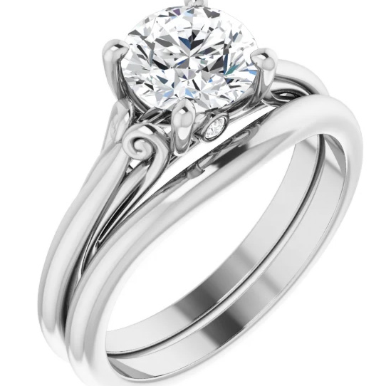Round Scroll Moissanite Solitaire Ring with Surprise Diamond