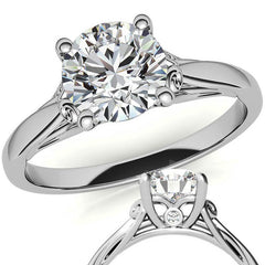 Round Scroll Moissanite Solitaire Ring with Surprise Diamond