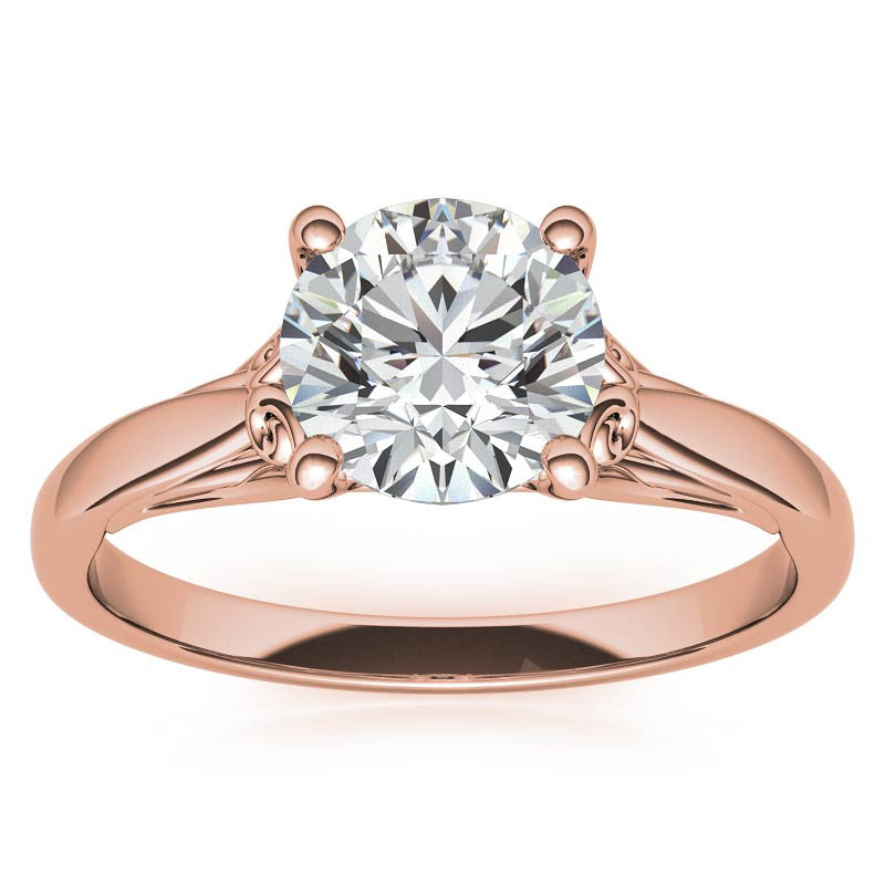 Round Scroll Moissanite Solitaire Ring with Surprise Diamond