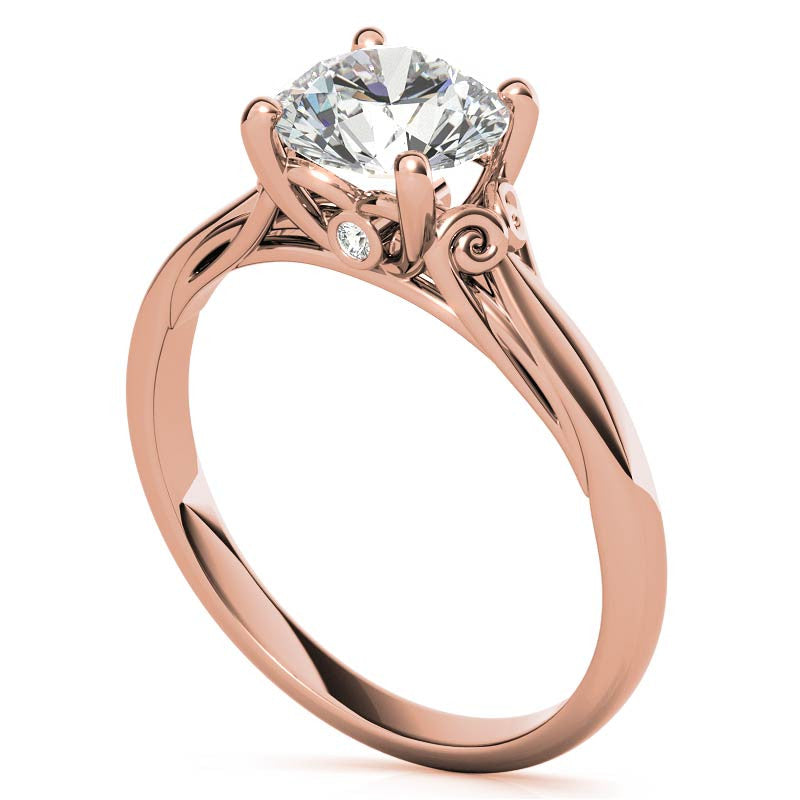 Round Scroll Moissanite Solitaire Ring with Surprise Diamond