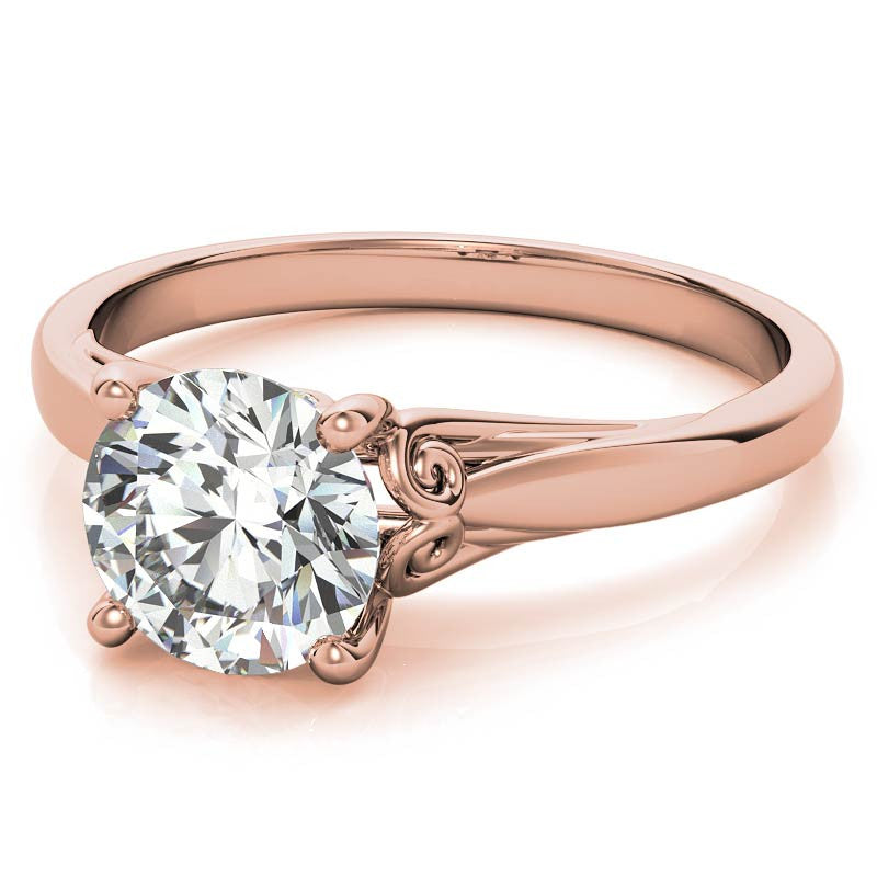 Round Scroll Moissanite Solitaire Ring with Surprise Diamond