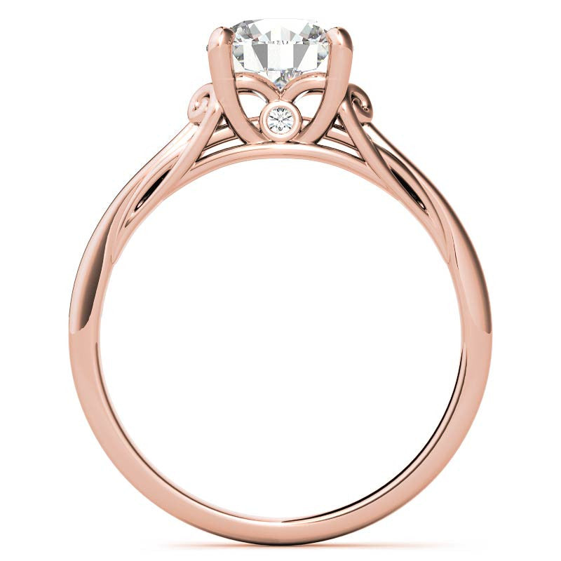 Round Scroll Moissanite Solitaire Ring with Surprise Diamond