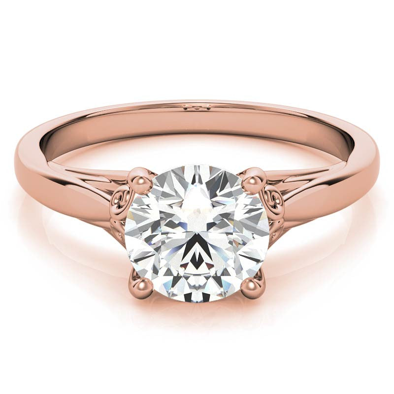 Round Scroll Moissanite Solitaire Ring with Surprise Diamond