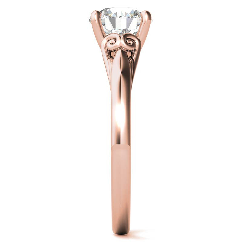 Round Scroll Moissanite Solitaire Ring with Surprise Diamond