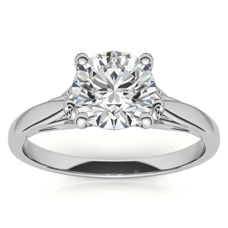 Round Scroll Moissanite Solitaire Ring with Surprise Diamond
