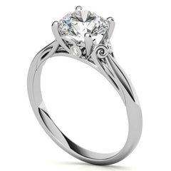 Round Scroll Moissanite Solitaire Ring with Surprise Diamond