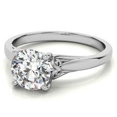 Round Scroll Moissanite Solitaire Ring with Surprise Diamond