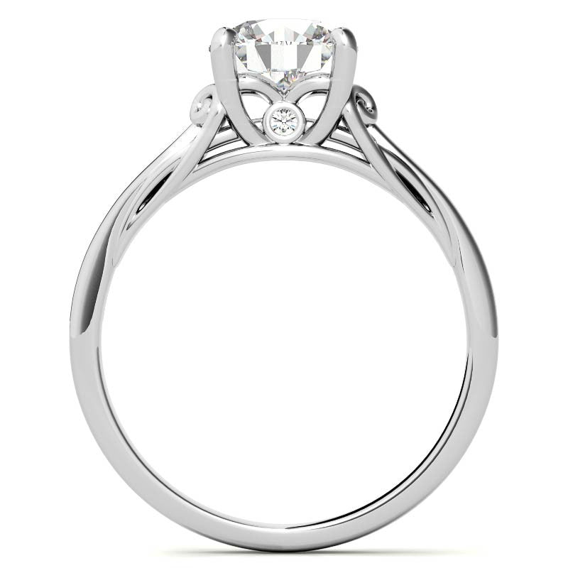 Round Scroll Moissanite Solitaire Ring with Surprise Diamond