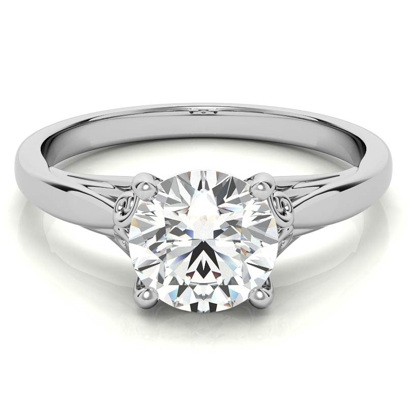 Round Scroll Moissanite Solitaire Ring with Surprise Diamond