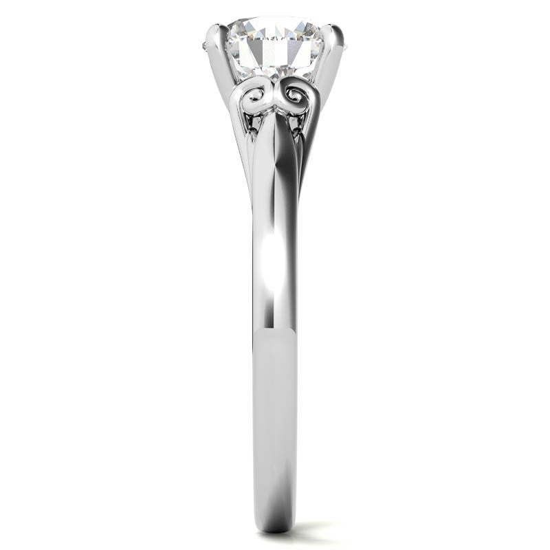 Round Scroll Moissanite Solitaire Ring with Surprise Diamond